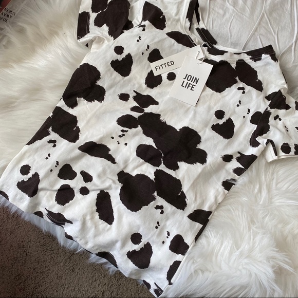 Tops - Bershka cow print crop top baby tee shirt